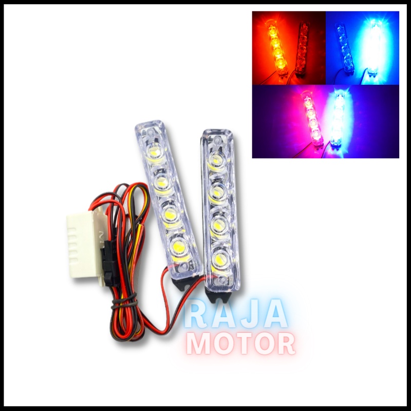Lampu Motor DRL Kedip Strobe Blitz 8 LED 2 mode Universal Motor-Biru Merah