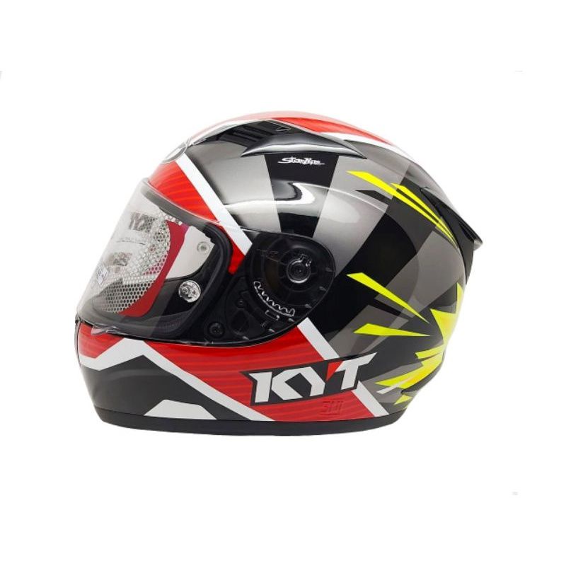 Helm Kyt R10 Seri 3 Black/White/Red Dengan Black/Aqua Blue Kaca Flat Visor Iridium Blue,Gold,Silver-Pawi