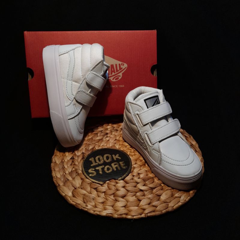 sepatu vans anak / sepatu bayi size 16-35 / full white Velcro / jaminan real pict