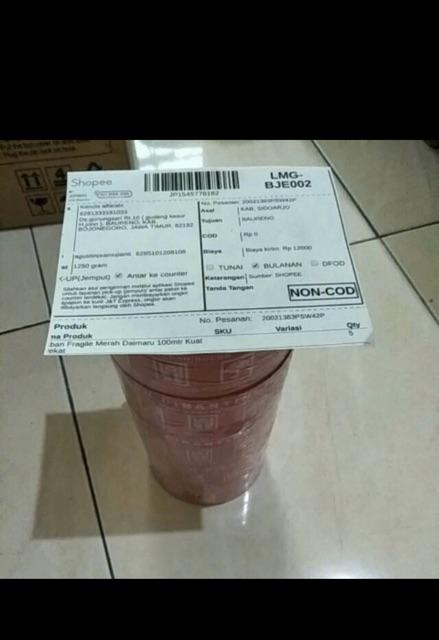 Lakban Fragile Merah Daimaru 100mtr Kuat Melekat