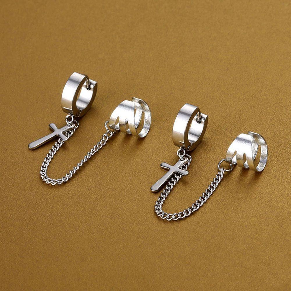 Mxbeauty Anting Pria Fashion Anting Kepribadian Wanita Ear Studs Rantai Berongga Pria Gesper Telinga Stainless Steel Bintang Tengkorak Pria Telinga Klip