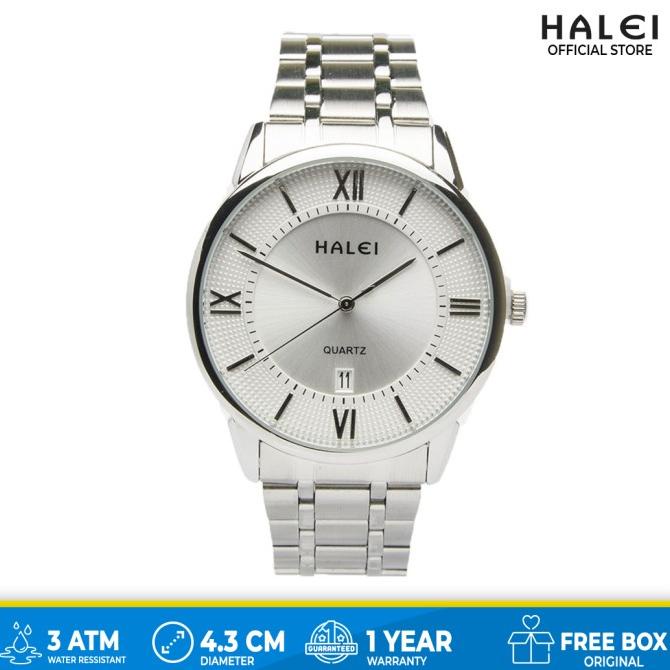 Jam Tangan Pria Halei Anti Karat 566 Stainless Romawi Tanggal Aktif
