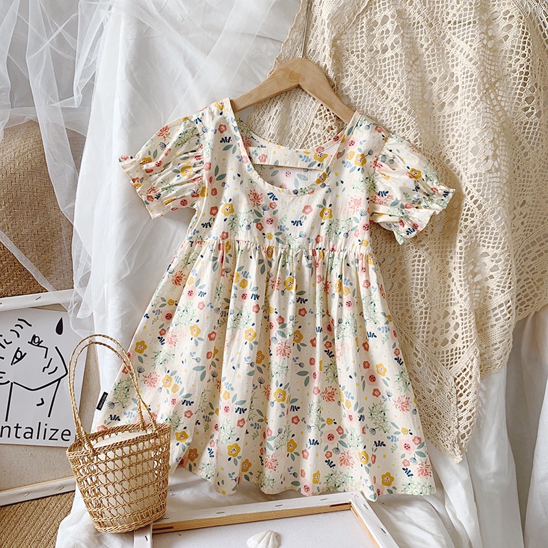 Dress Floral Anak Perempuan Korea Gadis Bayi Anak Anak Putri Gaun Rok Lengan Pendek