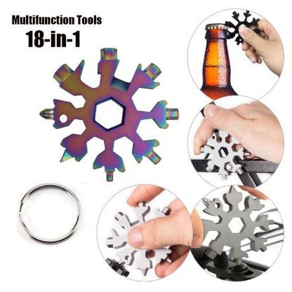 18in1 Gantungan Kunci Obeng Snowflake Bentuk Salju Portable Multi Functional Wrench Tool Stainless Steel Keychain