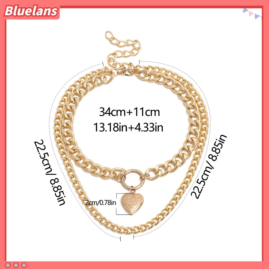 Kalung Rantai Choker Double Layer Liontin Hati Bahan Alloy Tebal Untuk Tanggal