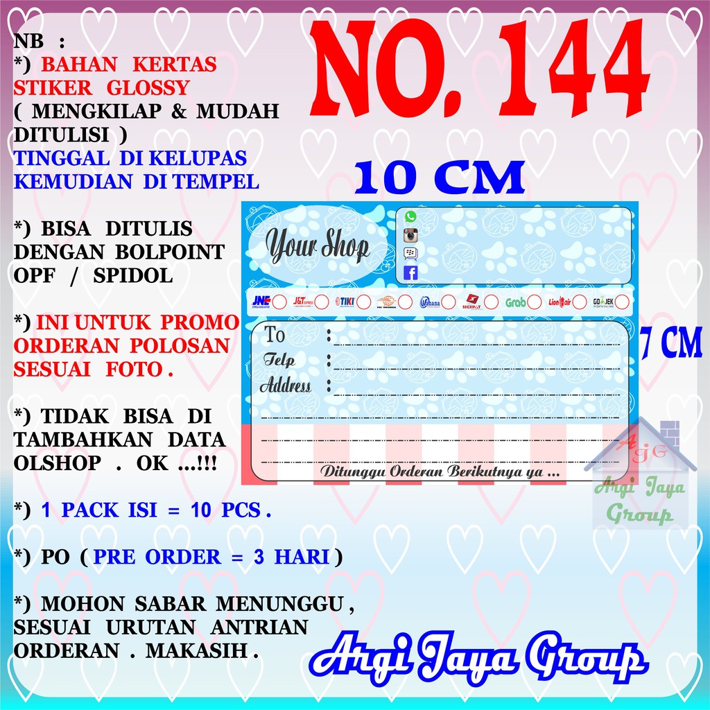 

Promo!Stiker Label Pengiriman Polosan No = 144 (10x7cm) 1 Pack = 10 Pcs