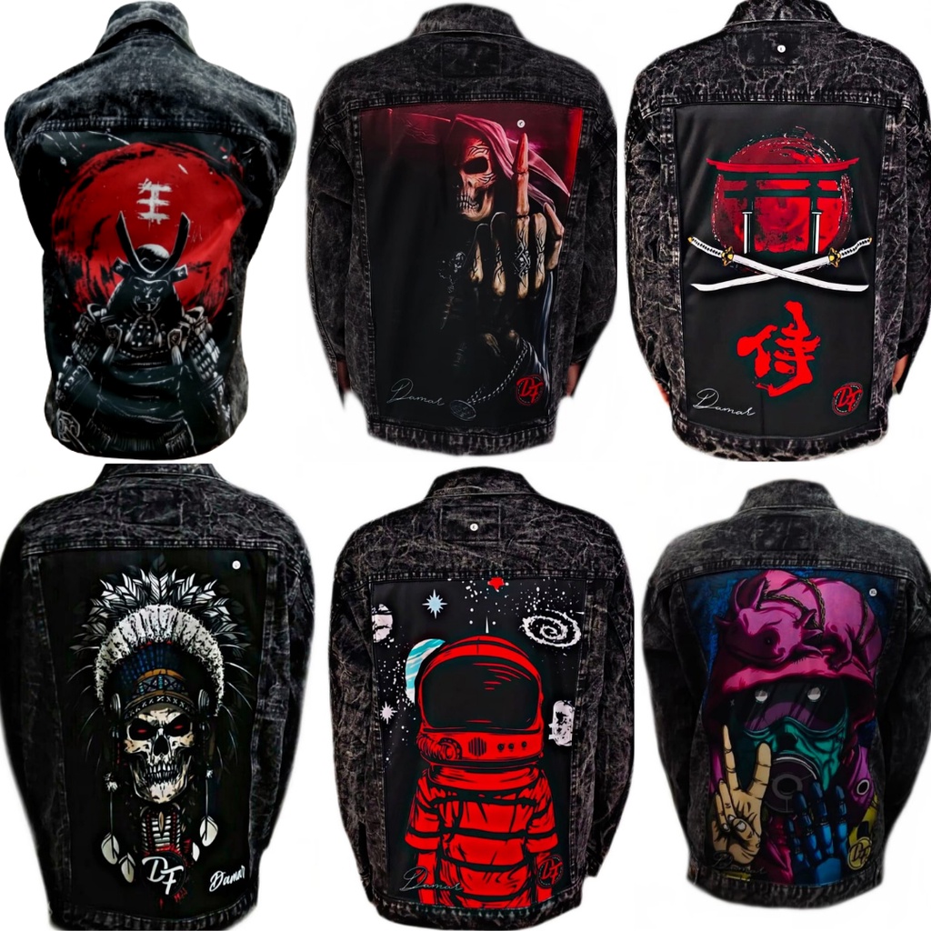 JAKET JEANS PRINTING Denim Pria Sandwash Distro L XL (Size XXL dan 3XL beda katalog) - Black Sandwash I-1