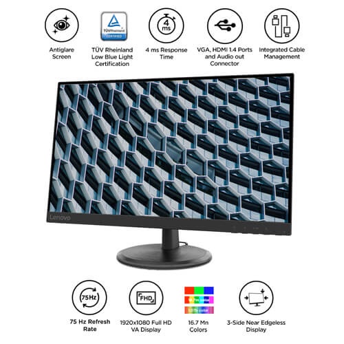 Monitor LENOVO 27 INCH D27-40 FullHD 1080p 75hz Port HDMI / VGA