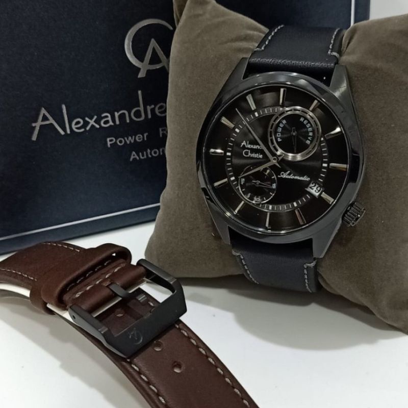 Jam Tangan Alexandre Christie Otomatis AC 3041 Leather Pria/ Cowok Original