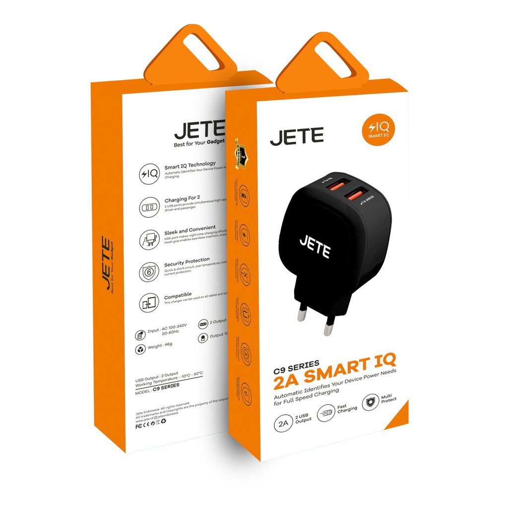 CHARGER USB JETE C9 2A 2 PORT FAST CHARGING SMART IQ