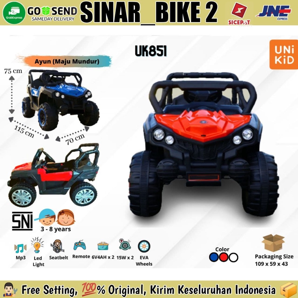 Mainan Mobilan Aki Anak UNIKID 851 Jeep Ban Karet