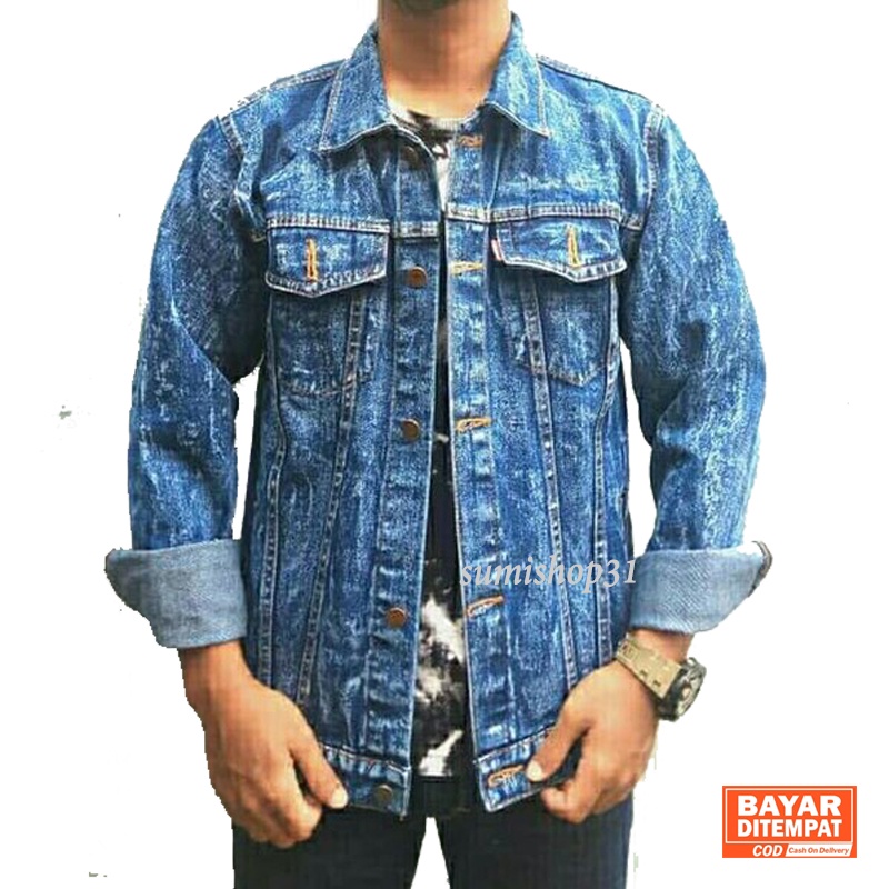 Jaket Jeans Pria Sandwash Black Snowblack blue Quality Premium