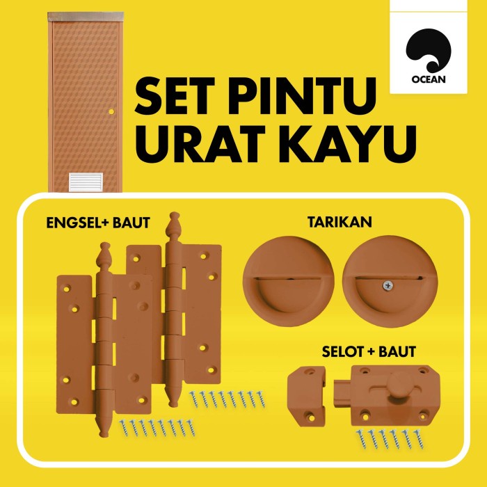 PINTU KAMAR MANDI / PINTU PVC KOTAK URAT KAYU | 1 SET - OCEAN