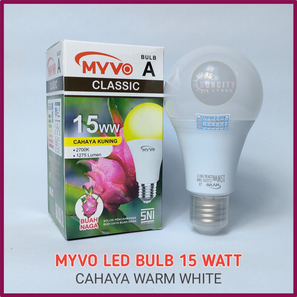 Myvo Lampu LED Bulb Classic 15 Watt - Cahaya Kuning (Warm White)