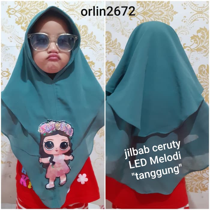 Jilbab Anak khimar Cerruty Tanggung 2 Layer LOL LED+Melody