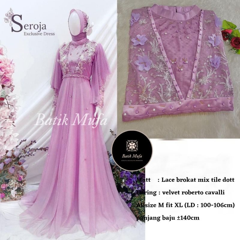 NEW DRESS SEROJA ORIGINAL BATIK MUFA OFFICIAL | DRESS BROKAT Lebaran Baju gamis terbaru-Dress Lavender