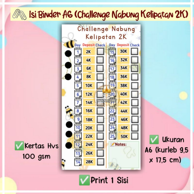 

Challenge Nabung Kelipatan 2K | Kertas Binder A6