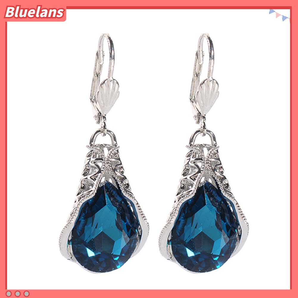 Bluelans Women Fashion Teardrop Faux Sapphire Dangle Leverback Earrings Jewelry Gift