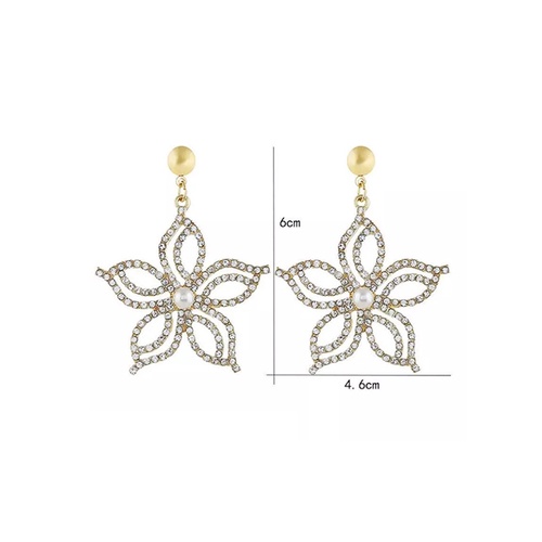 LRC Anting Tusuk Fashion Golden Alloy Rhinestone Pentagram Stud Earrings V57122
