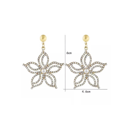 LRC Anting Tusuk Fashion Golden Alloy Rhinestone Pentagram Stud Earrings V57122