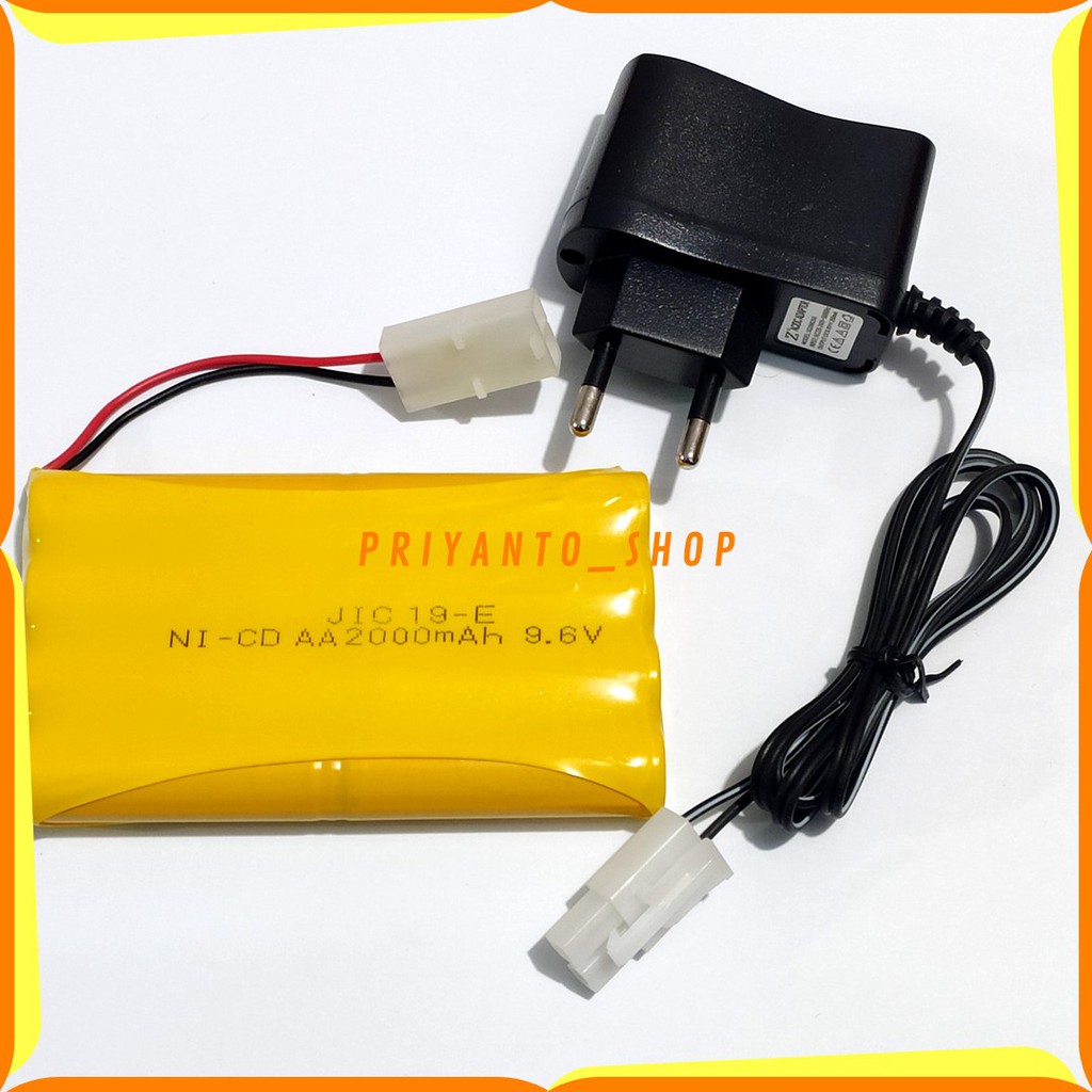 Paket Batrei Batre battery Mobil Remot control R/C RC 9.6V AA 2000mAh model 2 Socket Putih