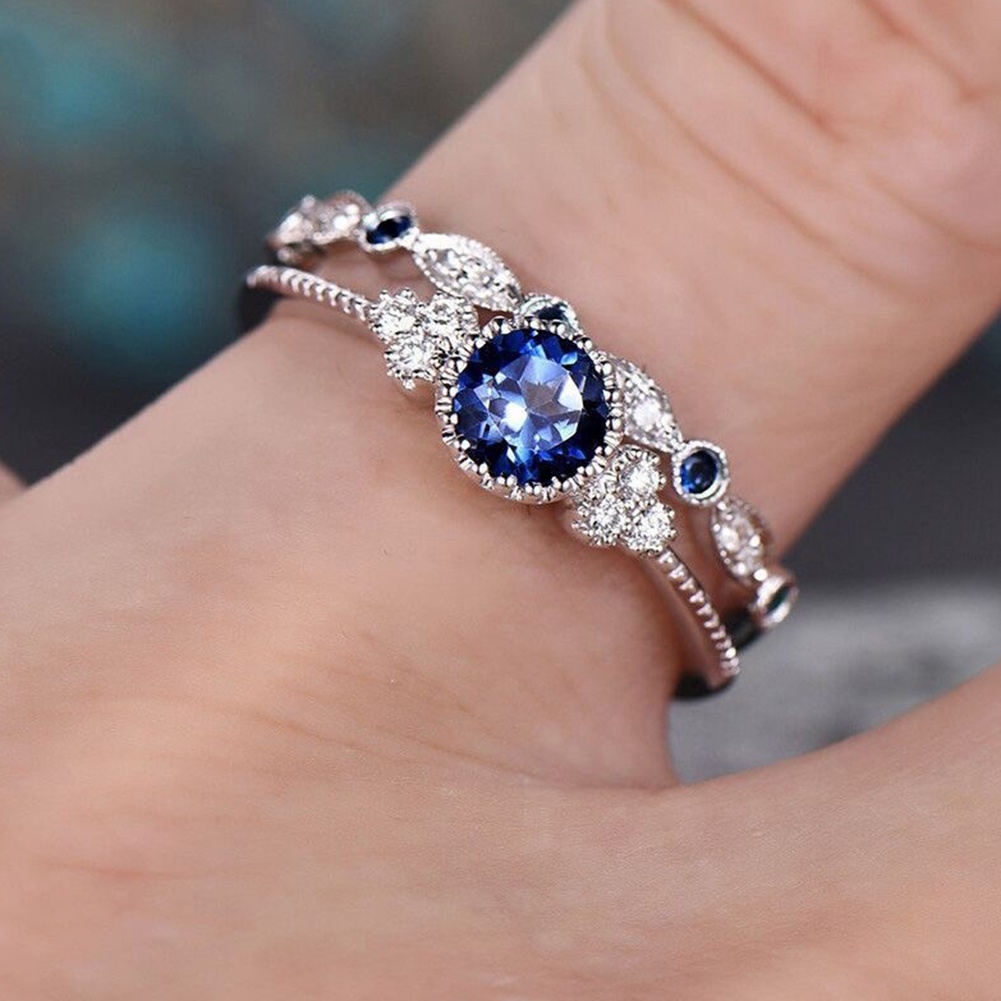 Hu Hu Hu Hu Hu Alat Bantu Pasang Kacamata♡ 2pcs / Set Cincin Wanita Hias Cubic Zirconia Bulat Hias Berlian Imitasi Untuk Pernikahan