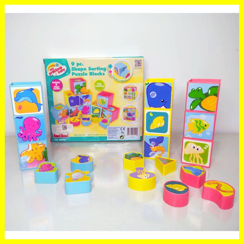 RedBox My Precious Baby Mainan Edukasi Bayi Anak 9pc Shape Sorter Sorting Warna Puzzle Blocks Ori