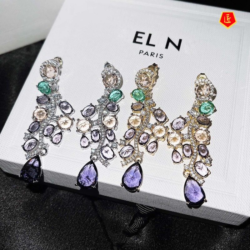 [Ready Stock]Elegant Luxury Purple Gemstone Earrings