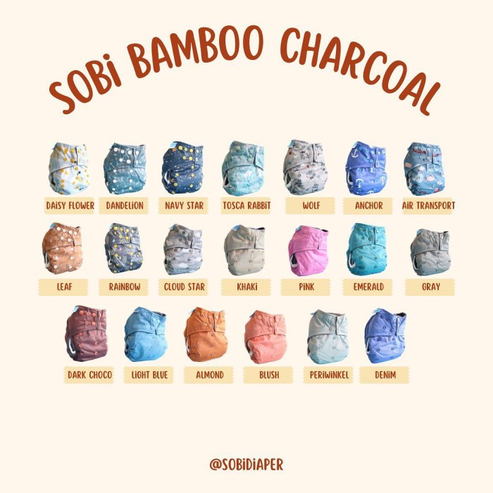 SOBI Snap Bamboo Charcoal Pocket Diaper Clodi Popok Kain Cuci Ulang