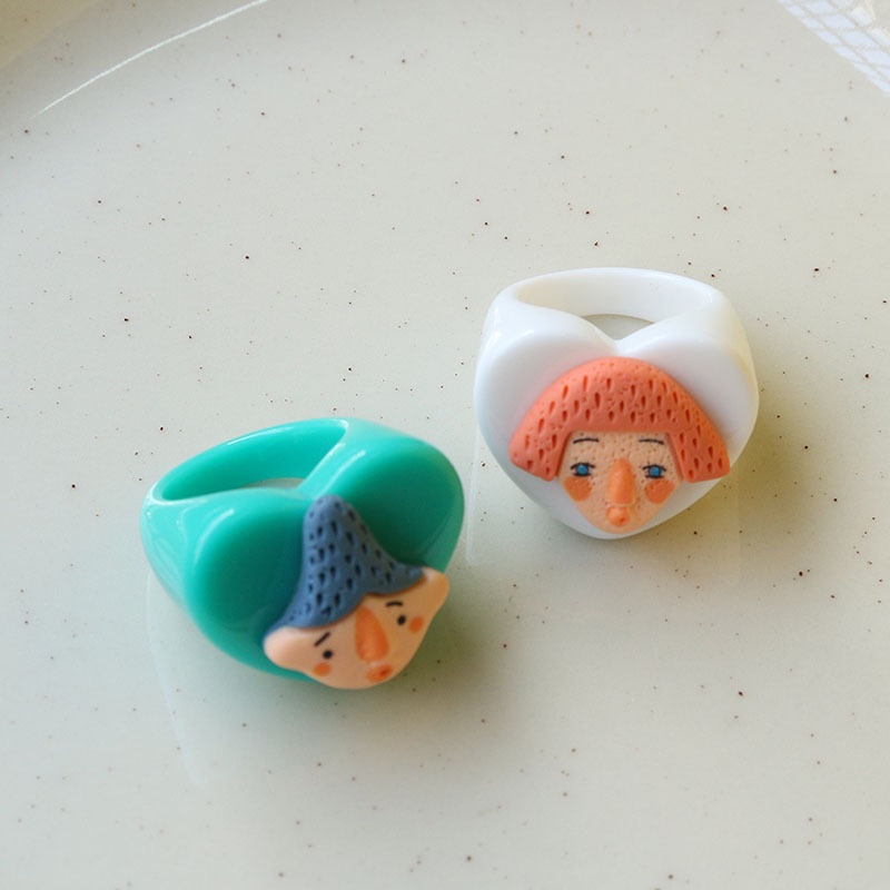 Korean Creative Personality Cute Doll Peach Heart Ring Diy Resin Ring Fashion Accessories Sweet Heart Jewelry