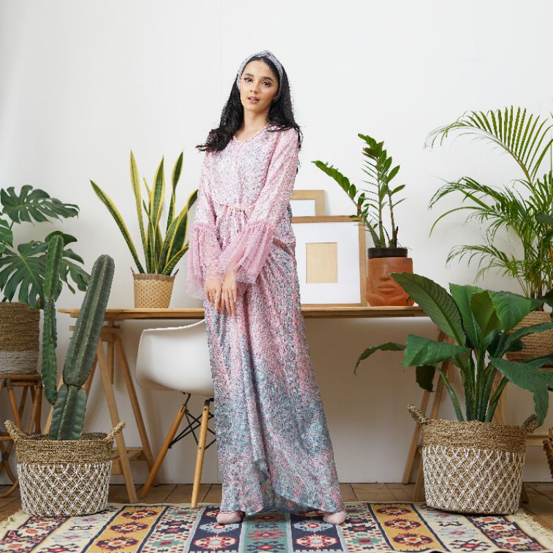 New Set Baju Batik Atasan Terusan Dress Kaftan Batik Kondangan Pesta Muslim Syari Hijab Modern Jumbo