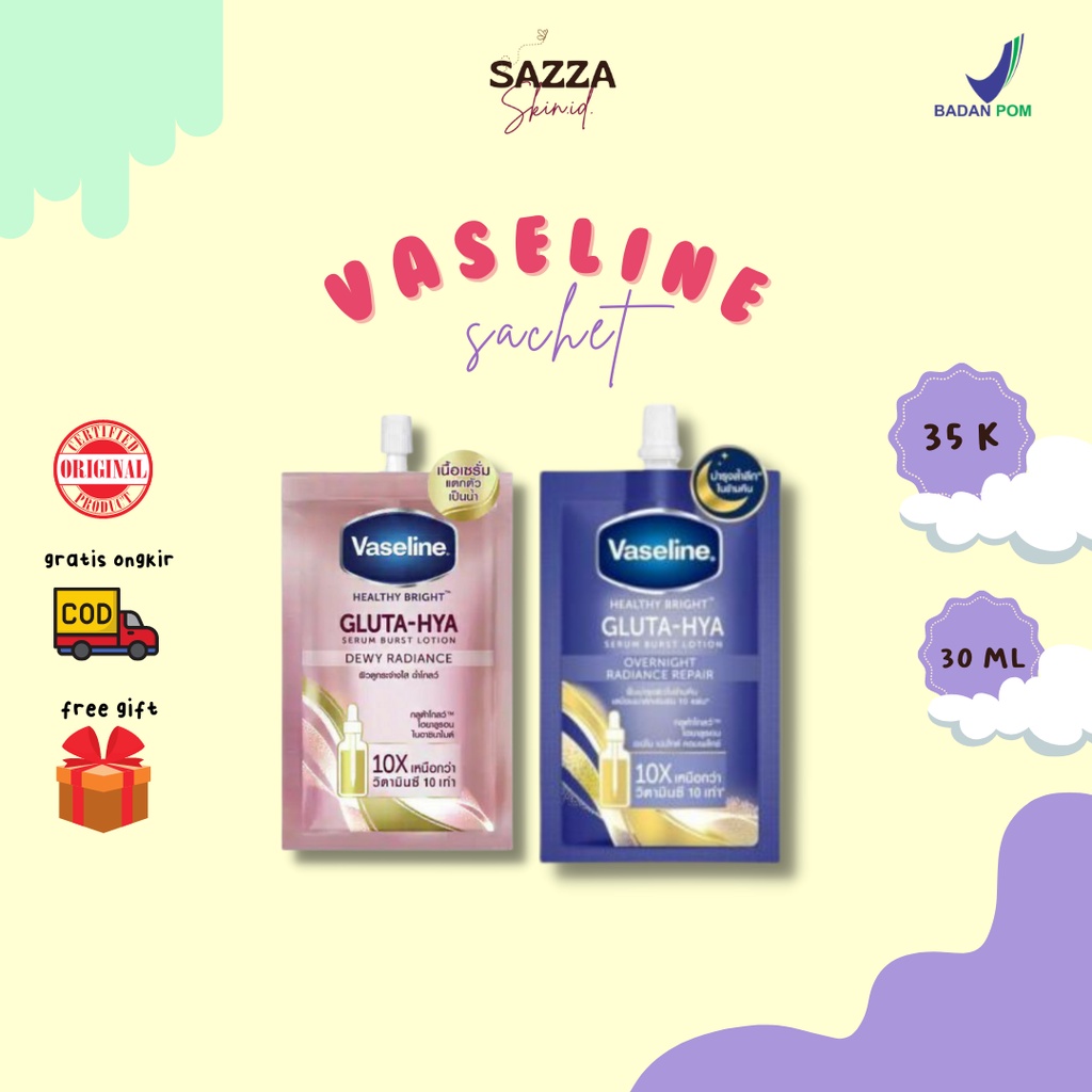 [SIAP KIRIM‼️] Vaseline Gluta Hya Dewy Radiance Over Night Vitamin 10X Sachet Original Thailand 30ml