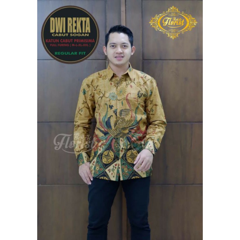 TERBARU! Kemeja Batik Pria Lengan Panjang DWI REKTA Bahan Katun Cabut Lapis Furing