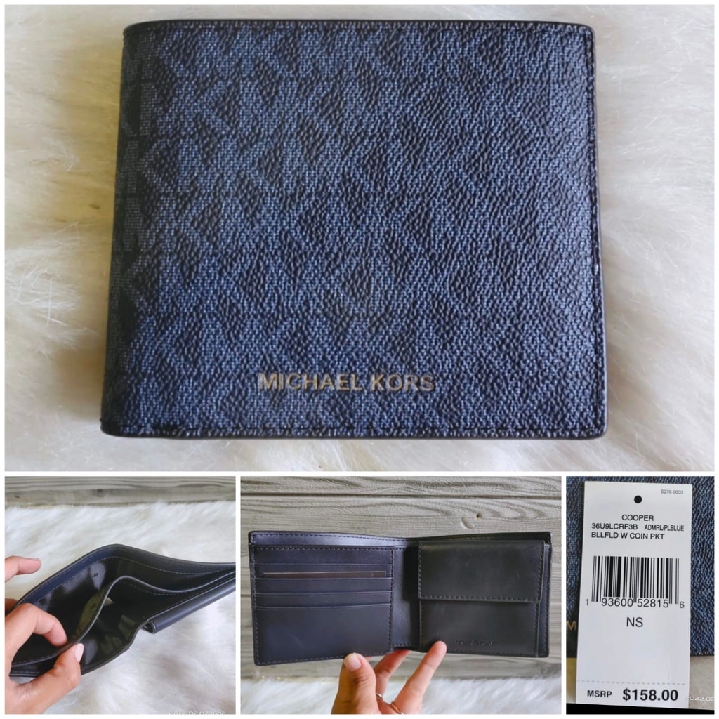 Dompet Pria Michael Kors MK Man Wallet Copper Bifold Signature Navy New Original