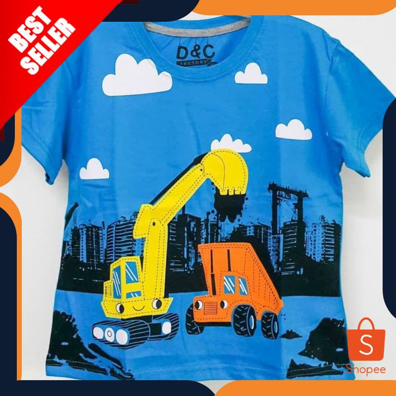 TERMURAH KAOS ANAK  EXCAVATOR BIRU AWAN BECO DUMP TRUCK ALAT BERAT D&C ORIGINAL