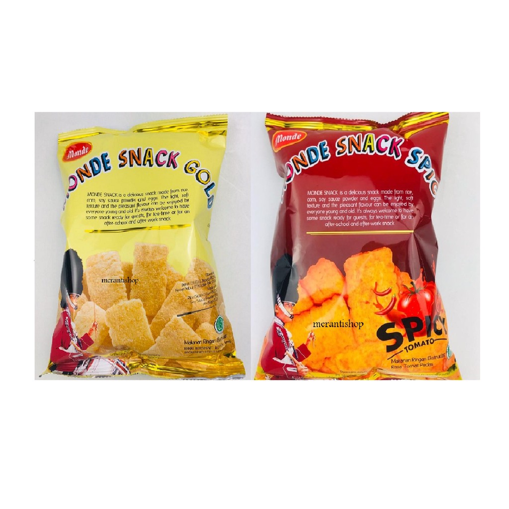 

Monde Snack Gold / Spicy Tomato Snack Beras Makanan Ringan Ekstrudat 60 Gram