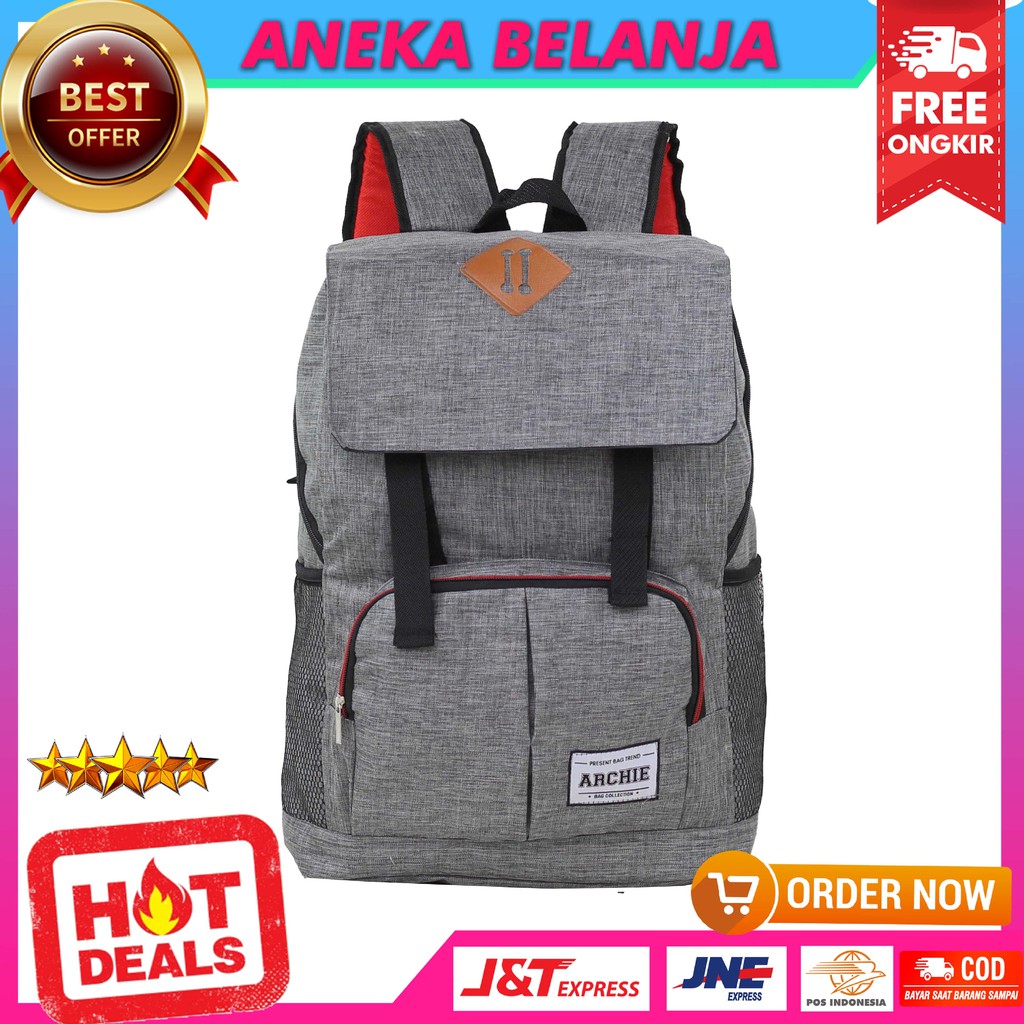 TAS RANSEL DISTRO ARCHIE ABU BACKPACK KEKINIAN MURAH BERKUALITAS MULTIFUNGSI FREE RAINCOVER