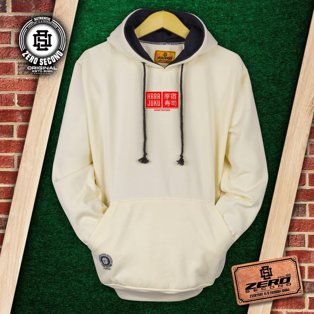 Zero.Second Sweater Hoodie Harajuku Warna Cream Bahan Catton Flecee 280S Original Brand Distro Bandung