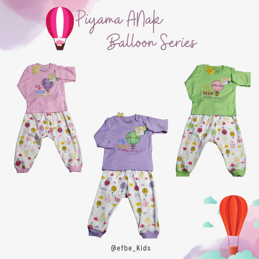 Leeva - Setelan Piyama bayi anak cewek cowok bordir motif balon lucu  6bulan-1tahun