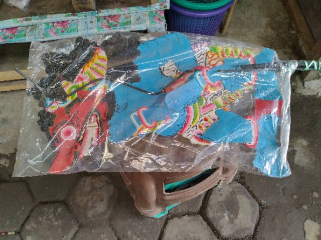 (BISA COD) KERAJINAN WAYANG KULIT BUTO PADAS GEMPAL BIRU 40x30 cm DALANG DEWASA - PAJANGAN DEKORASI