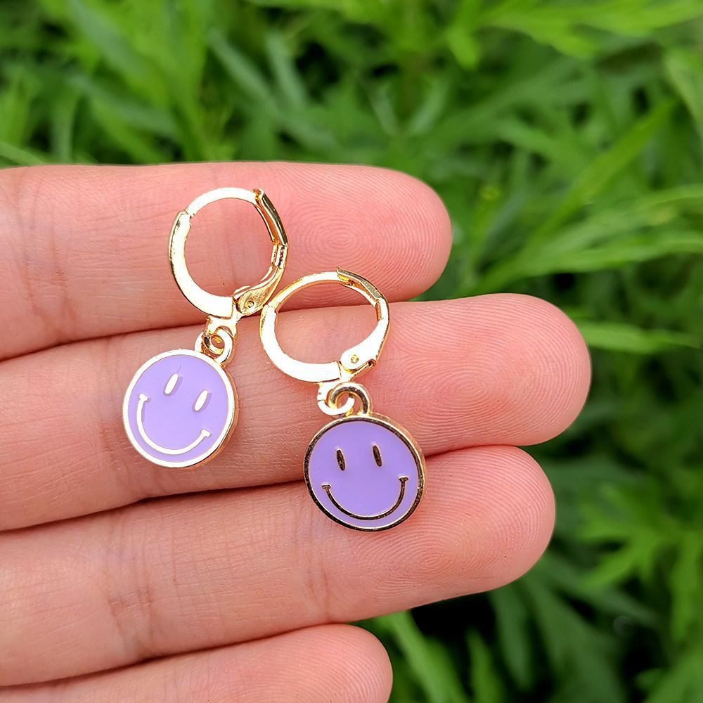 Anting Tusuk Gantung Desain smiley face Warna Warni Untuk Wanita