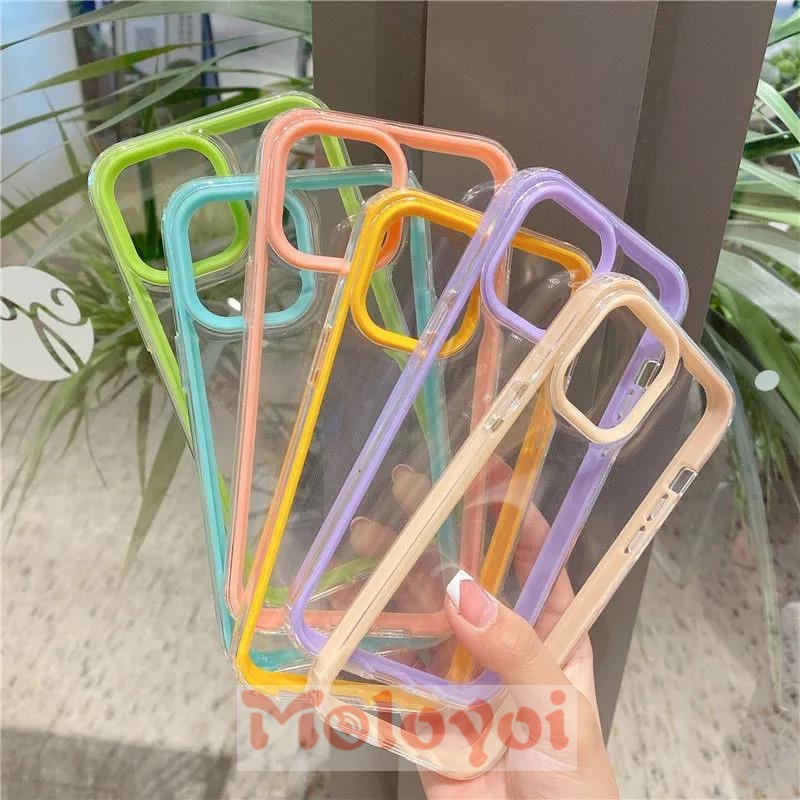 Casing Softcase TPU IPhone 13 12 11 Pro MAX 7 8 Plus XR X XS MAX SE 2020 Transparan Shockproof 3 In 1 Warna Permen