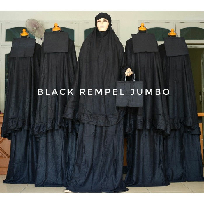 Mukena Jumbo Polos Hitam bahan Katun Rayon Sangtung Adem