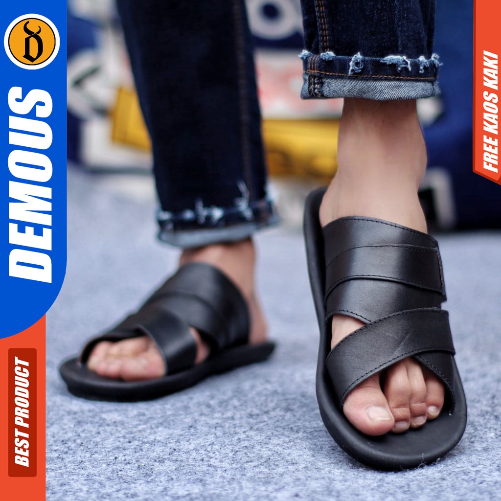 DEMOUS EXO Sandal Kulit Asli Sendal Slop Terbaru Kekinian