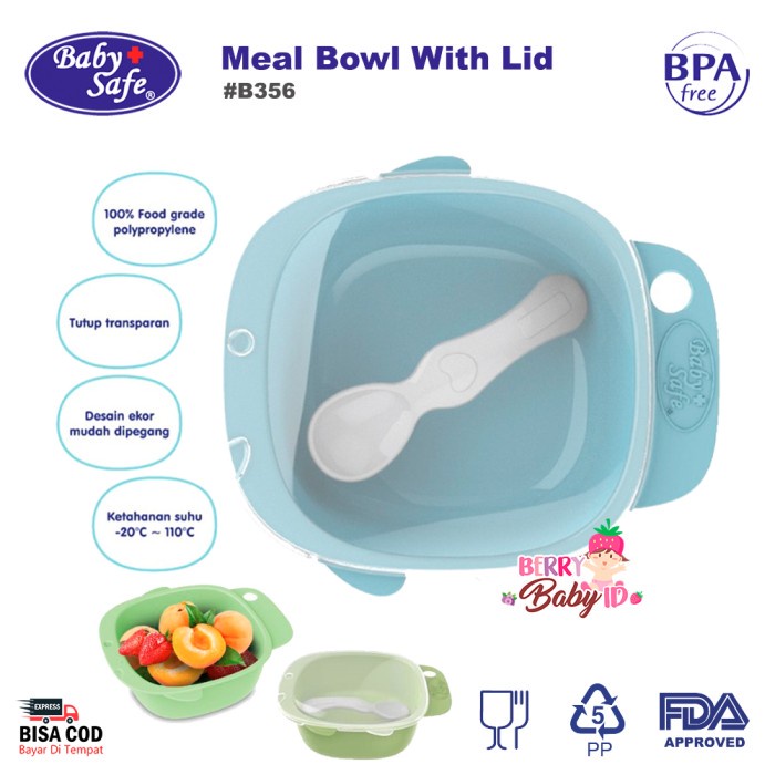 Baby Safe Meal Bowl with Transparant Lid B356 / Mangkok Alat Makan Bayi