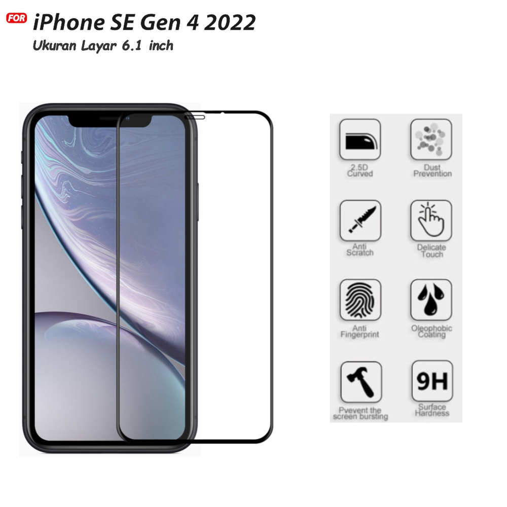 Tempered Glass Full iPhone SE Gen 4 2022 Anti Gores Kaca Full Layar