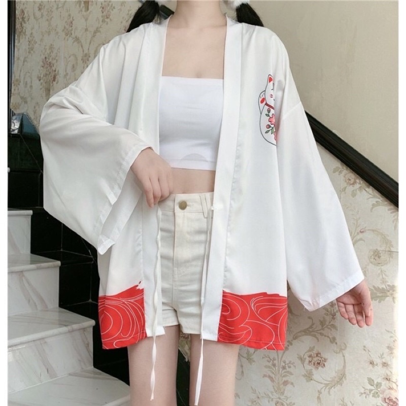 KIMONO CARDINGAN IMPORT HAORI WANITA KOREA JEPANG ORIGINAL CAT KUCING LUCU KY17