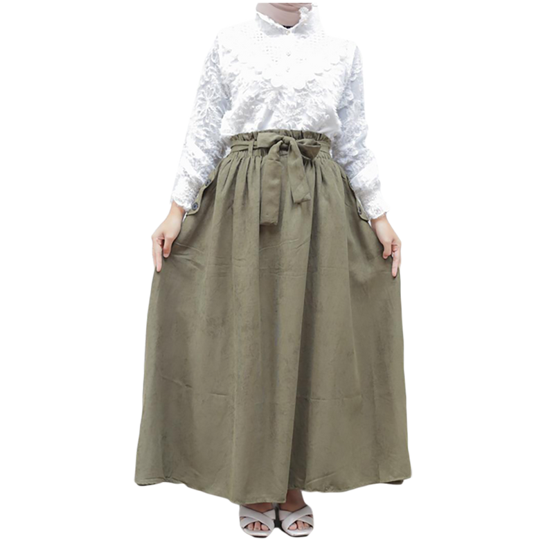 Athenak Skirt (Fit Xl) Coduroy rok muslim panjang putih wanita kekinian elegant lebaran 2021