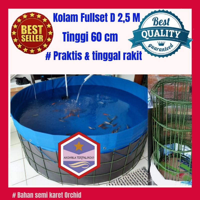 kolam terpal bulat D2,5m T 60 cm fullset