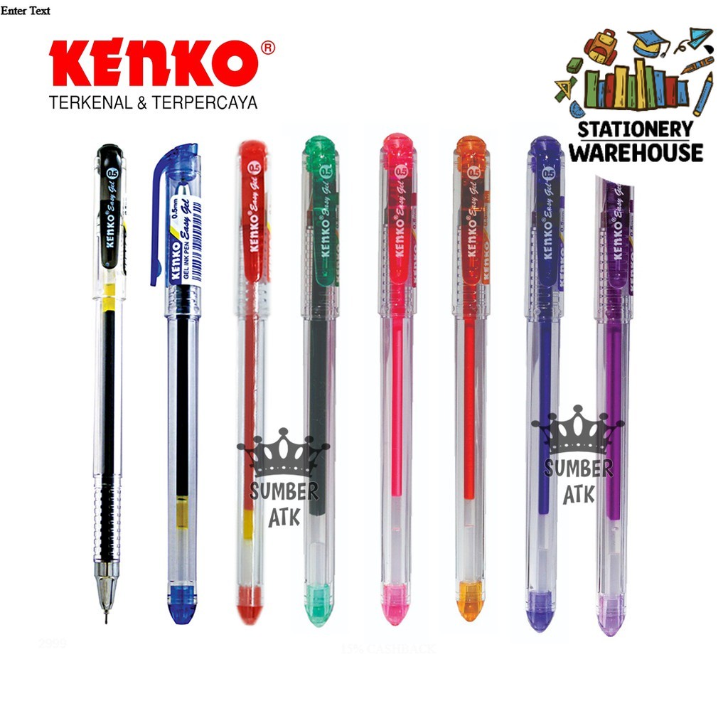 Jual Gel Pen Easy Gel Mm Kenko Pulpen Hitam Biru Merah Orange Violet Green Pink